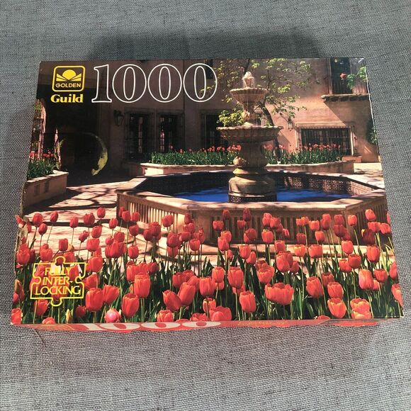 Vintage Golden Guild Jigsaw Puzzle 1000 Pieces Floral Courtyard 1996 Complete - Picture 1 of 3